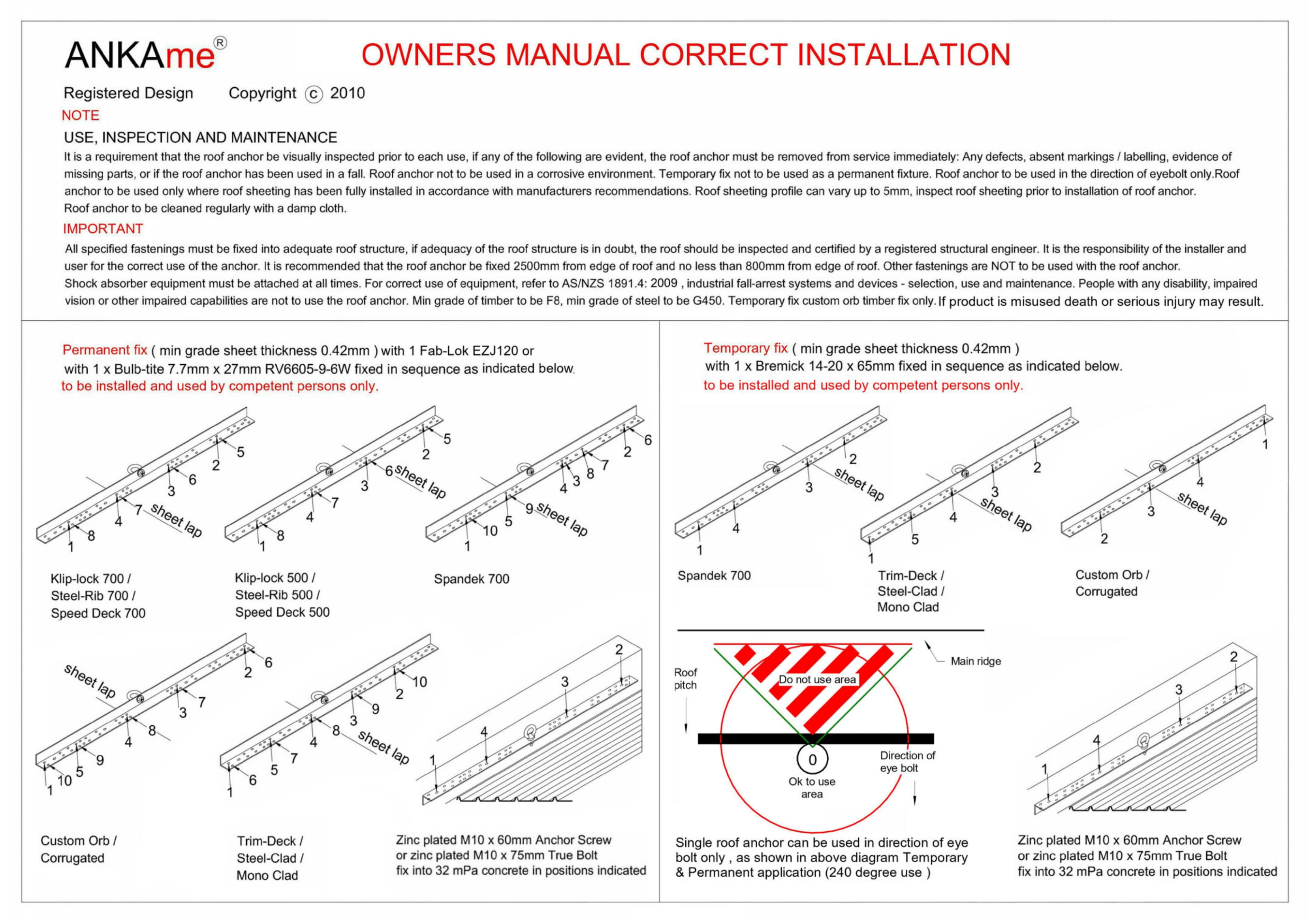 roof anchor installation user manual